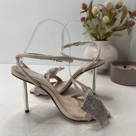 Schutz Mila Nappa Leather Rhinestone Crystal Stiletto Cream Women 6.5B Tried On - Picture 6 of 9